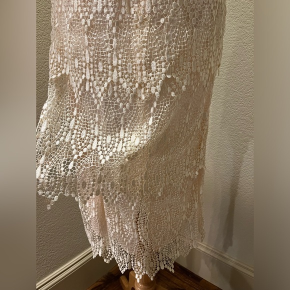 VTG House of Bianchi Tiered Lace Boho Tear Drop Layered Wedding Flapper Dress S - Picture 7 of 11